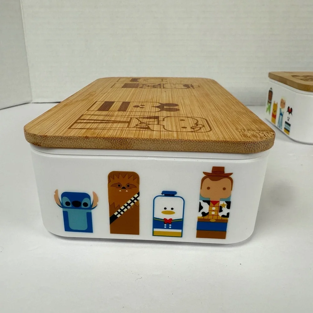 Disney 2 tier Bento Box Bamboo Lid Multi Character lunch storage container 100th